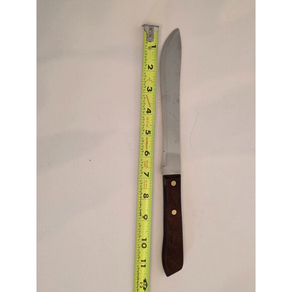 Vintage Utica Super Edge Butcher Knife  Stainless Steel Blade Wood Handle - Picture 5 of 5